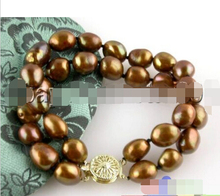 P640 2ROW BAROQUE CHOCOLATE COFFEE FRESHWATER PEARL BRACELET BANGLE@^Noble style Natural Fine jewe FREE SHIPPING 2024 - buy cheap