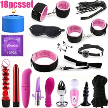 Kit de restrição de bondage e bdsm, acessórios eróticos para jogos, colarinho, algemas, chicote, brinquedos sexuais 2024 - compre barato