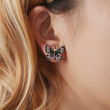 Colorful Rhinestone Inlaid Butterfly Stud Earrings Gold Color Metal Butterfly Piercing Earrings Elegant Women Party Jewelry 2024 - buy cheap
