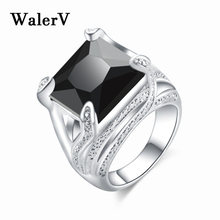 Anel de joia walerv, joia masculina popular de zircônia, anel mosaico, pedra negra clássica, presente para homens e mulheres 2024 - compre barato