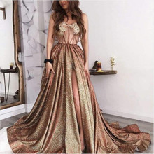 Женское вечернее платье, длинное, с блестками, с высокой талией 2024 - купить недорого