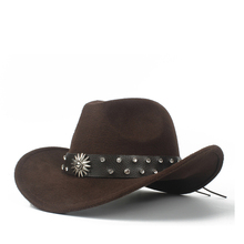 Sombrero de vaquero occidental de lana para niño y niña, visera enrollable, color negro, Retro, talla 52-54 2024 - compra barato