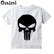 Camiseta bonito branco do verão das crianças dos topos frescos ocasionais dos meninos/meninas da camisa t do design do crânio do punisher das crianças 2024 - compre barato