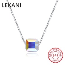 Lekani real s925 joias finas de prata, cristais de contas em cubo, pingentes de swarovski, colares simples de moda para mulheres 2024 - compre barato