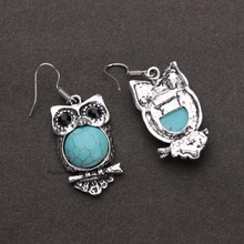 2016 Bohemian Vintage Silver Color Crystal Owl Eye Earrings Blue Howlite Beaded Long Drop Earrings Fashion Jewelry for Women 2024 - buy cheap