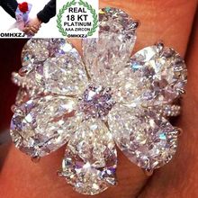 OMHXZJ Wholesale European Fashion Woman Girl Party Wedding Gift Flower White Amethyst AAA Zircon 18KT White Gold Ring RR631 2024 - buy cheap