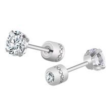 New arrival four claw zircon stud earrings stainless steel fine needle round cake earrings 2024 - buy cheap
