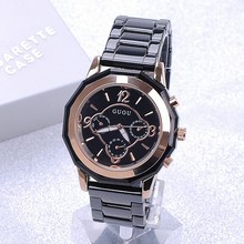 GUOU-reloj de cuarzo con correa de acero negra para mujer, cronógrafo con movimiento japonés, ideal para regalo 2024 - compra barato