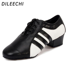 DILEECHI Latin dance shoes Men's genuine leather black soft outsole male ballroom dancing shoes 4cm heel height 2024 - buy cheap