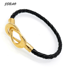 JSBAO New Fashion Bracelet Bangle Jewelry Luxury Brand Stainless Steel & Leather Bracelet For Women Jewelry 2024 - buy cheap