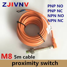 Interruptor de sensor inductivo de proximidad M8 PNP/NPN NO/NC con conector DC 3 cables tipo NO empotrado, sensor normalmente abierto/cerrado, enchufe de 5m 2024 - compra barato