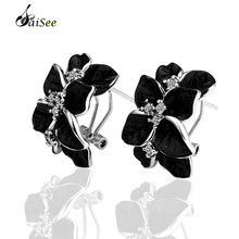 SAISEE White Gold Color With Black Leaves Crystal Stud Earrings For Women AAA Zircon Earrings Female Dropshipping WE017 2024 - buy cheap
