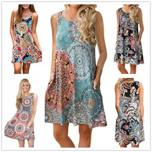 18 Colors 2XL Plus Size Summer Beach Dresses 2019 Women Sleeveless Print Dress Casual Street O-Neck Pocket Loose Dress Vestidos 2024 - buy cheap