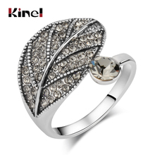 Kinel Retro Crystal Leaf Rings For Women Fashion Antique Silver Color Luxury Rhinestone Vintage Jewelry Gift Big Ring 2024 - buy cheap