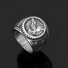 Men 316l aço inoxidável nórdico viking odin lobo e corvo amuleto anel com saco de presente 2024 - compre barato