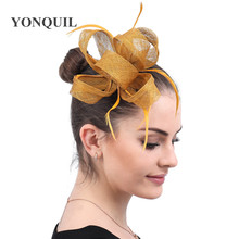 Accesorios dorados para mujer, tocado para el cabello, sombrero con Clip de plumas, diadema para fiesta de cóctel, tocado para boda 2024 - compra barato