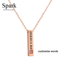 SPARK Rose Gold Customized Name Bar Pendant Necklace Women Fashion Cubic Zirconia Personalized Square Necklace Valentine's Day 2024 - buy cheap