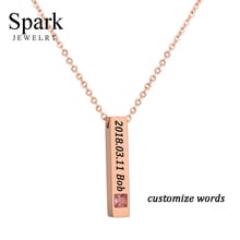 SPARK-collar con colgante de barra de nombre personalizado para mujer, de oro rosa, Circonia cúbica personalizada, collar cuadrado, Día de San Valentín 2024 - compra barato