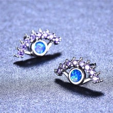 Cute Double Eyes Stud Earrings For Women 925 Sterling Silver Filled Round Purple Zircon White Blue Fire Opal Earrings Jewelry 2024 - buy cheap