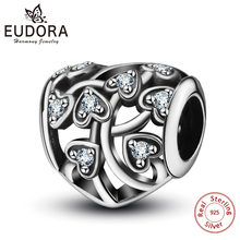 EUDORA 925 Sterling Silver Openwork Clear CZ Heart Charms Beads Fit Bracelet & Bangles Necklace Jewelry DIY Jewelry Making Z026 2024 - buy cheap