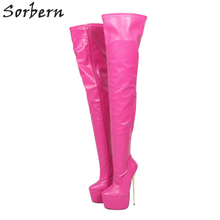 Sorbern-botas altas de Metal para mujer, zapatos de tacón alto fino, de Punta abierta, color rosa, a la moda 2024 - compra barato