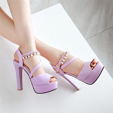 YMECHIC 2019 Summer Fashion Crystal String Bead Platform Peep Toe High Heels Womens Sandals Purple White Black Party Shoes Woman 2024 - buy cheap