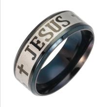 Anillos religiosos para hombre, anillos de acero de titanio con letras de Jesús religiosos, anillo de moda de acero, de titanio 2024 - compra barato