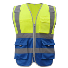 Sfvest colete de segurança refletivo masculino, vestuário de segurança para trabalho, colete de trabalho ferramenta com bolsos, colete amarelo azul frete grátis 2024 - compre barato