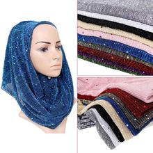 Lantejoula brilhante de chiffon, cachecol hijabs stretch com pregas lantejoula, lenço muçulmano, para turbina islâmica 10 unidades por atacado 2024 - compre barato