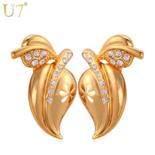 U7 Unique Leaf Shape Earrings Trendy Gold/Silver Color Rhinestone Summer Jewelry Wholesale Plant Drop Earrings For Women E480 2024 - buy cheap