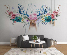 Decorative wallpaper Simple Flower Deer Head Flower Background Wall 2024 - buy cheap