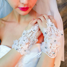 White Short Wedding Gloves Fingerless Bridal Gloves for Women Bride Red Lace Gloves Luva De Noiva Wedding Accessories 2024 - buy cheap