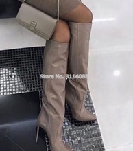 European Women Sexy Coffee Pointed Toe Knee High Boots Runway Fashion Tall Boots Stiletto Heels High Boots Nightclub Dress Shoes 2024 - buy cheap