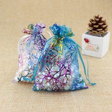 50 sacos de organza de design de coral 7x9 9x12 10x14cm sacos de embalagem de jóias de presentes sacos de embalagem de joias bonitos com cordão bolsa de doces saco de presente 2024 - compre barato