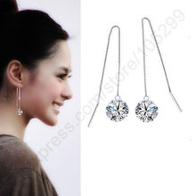 8MM Genuine Fine 925 Sterling Silver Jewelry Ear Thread Cubic Zirconia Piercing Drop Earrings For Woman  Nice Gift 2024 - buy cheap