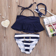 Citgeet Summer Kids Baby Girls Bikini Suit Navy Tops Striped Swimsuit Swimwear Bathing Clothes 2024 - buy cheap