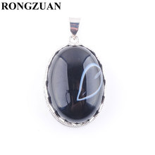 RONGZUAN precioso gema de ágata negra Natural forma de huevo colgante y collar cadena Reiki curación mujeres regalos de joyería TN3677 2024 - compra barato