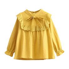 Cotton Blouse For Girls 2018 Autumn Spring 2 3 4 5 6 7 8 9 10 Years Child Long Sleeve Kids Baby Girl Solid Blouses Bow Shirts 2024 - buy cheap