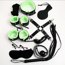 10 pcs/set adult game bondage restraints leather hand cuffs mouth gag nipple clamps whip collar fetish sex toys for couples 2024 - buy cheap