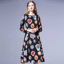 High Quality Fashion Designer Runway Autumn Dress Women's Long Sleeve O neck Print Vintage Dress 2024 - buy cheap