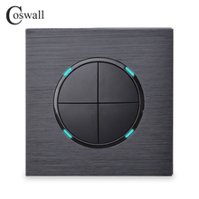 Coswall 4 Gang 2 Way Random Click On / Off Passage Wall Light Switch Switched LED Indicator Black / Silver Grey Aluminum Panel 2024 - buy cheap