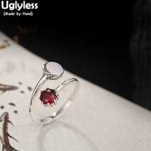 Uglyless Real 925 Sterling Silver Women Handmade Opening Finger Rings Simple Fashion Korean Bijoux Red Crystal Ring Fine Jewelry 2024 - buy cheap