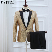 PYJTRL Brand Mens Gold Silver Sequins Suits Wedding Groom Costume Homme Night Club Party Prom Singers Slim Fit Jacket With Pants 2024 - buy cheap