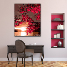 Diy pintura para colorir por números red maple tree no pôr do sol figuras pinturas por números com kits 40x50 emoldurado 2024 - compre barato