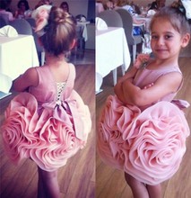 Pink 2021 Flower Girl Dresses For Weddings Ball Gown Short Mini Organza Bow Ruffles First Communion Dresses For Little Girls 2024 - buy cheap