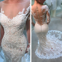 Robe De Mariage Long Sleeve Appliques Sexy Mermaid Wedding Dresses 2019 Lace Button Bride Wedding Gowns Vestido De Noiva 2024 - buy cheap