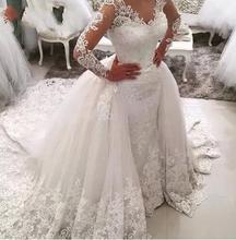 Vestido de noiva Lace Mermaid Wedding Dress with Detachable Skirt Backless Long Sleeve Saudi Arabia Bridal Wedding Gowns Dubai 2024 - buy cheap