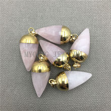 Mi0245 cone circular com pingente pequeno em quartzo cristalino rosa cor ouro puro ou tampa banhada a prata e bola 2024 - compre barato
