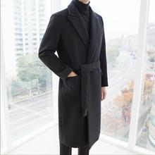 Winter Korean Windbreaker Men's Long Coat Loose Woolen Cloth Cashmere Coat Buckle Belt Over The Knee Coat Singer's Clothing 2024 - buy cheap