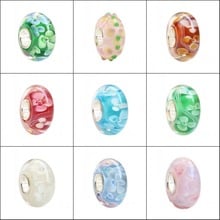 925 Sterling Silver Large Hole Colorful Flowers Murano Glass European Charm Beads Fit European Bracelet Jewelry 2024 - buy cheap